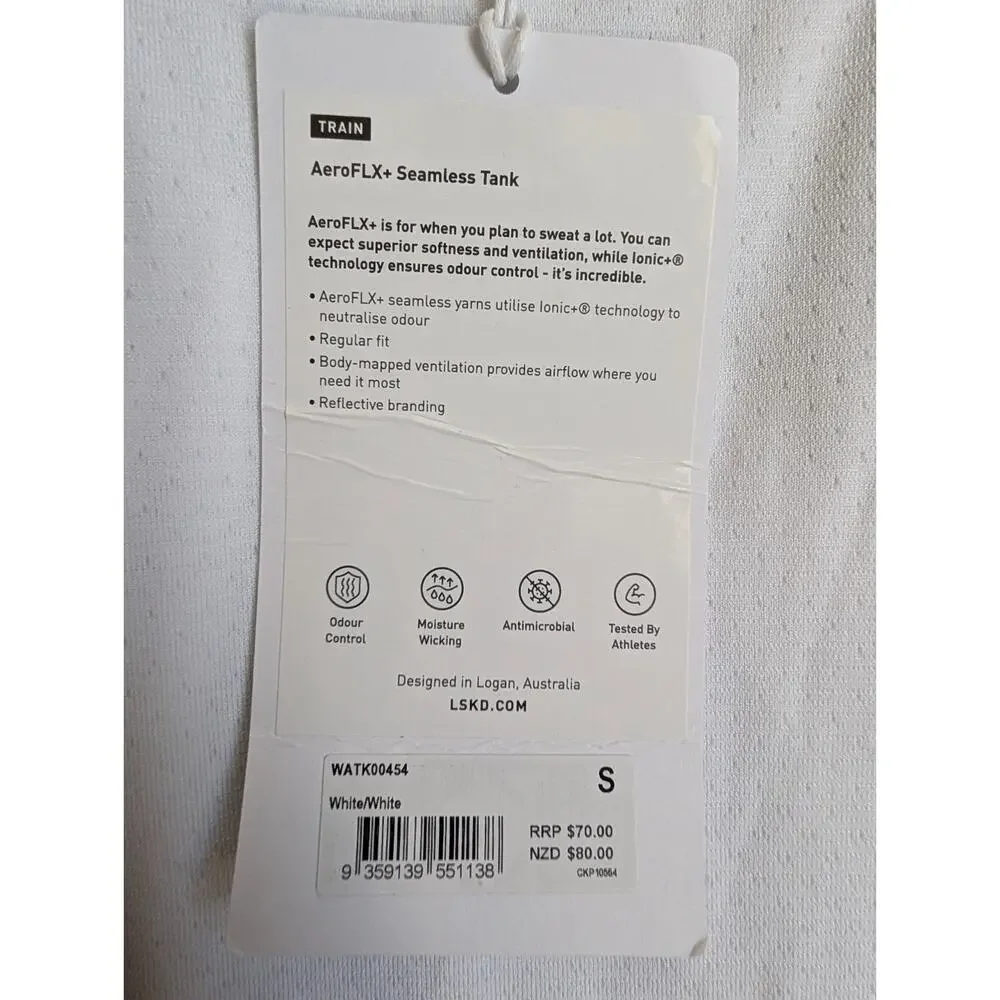 NWT LSKD AeroFLX+ Seamless Tank Top Womens Small White Stretch Moisture Wicking